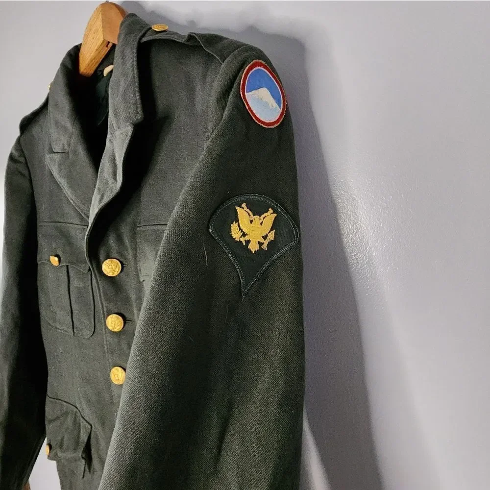 US Military Army Green Coat 36 Wool Blazer Jacket Uniform Mens 1950s pant hemmed